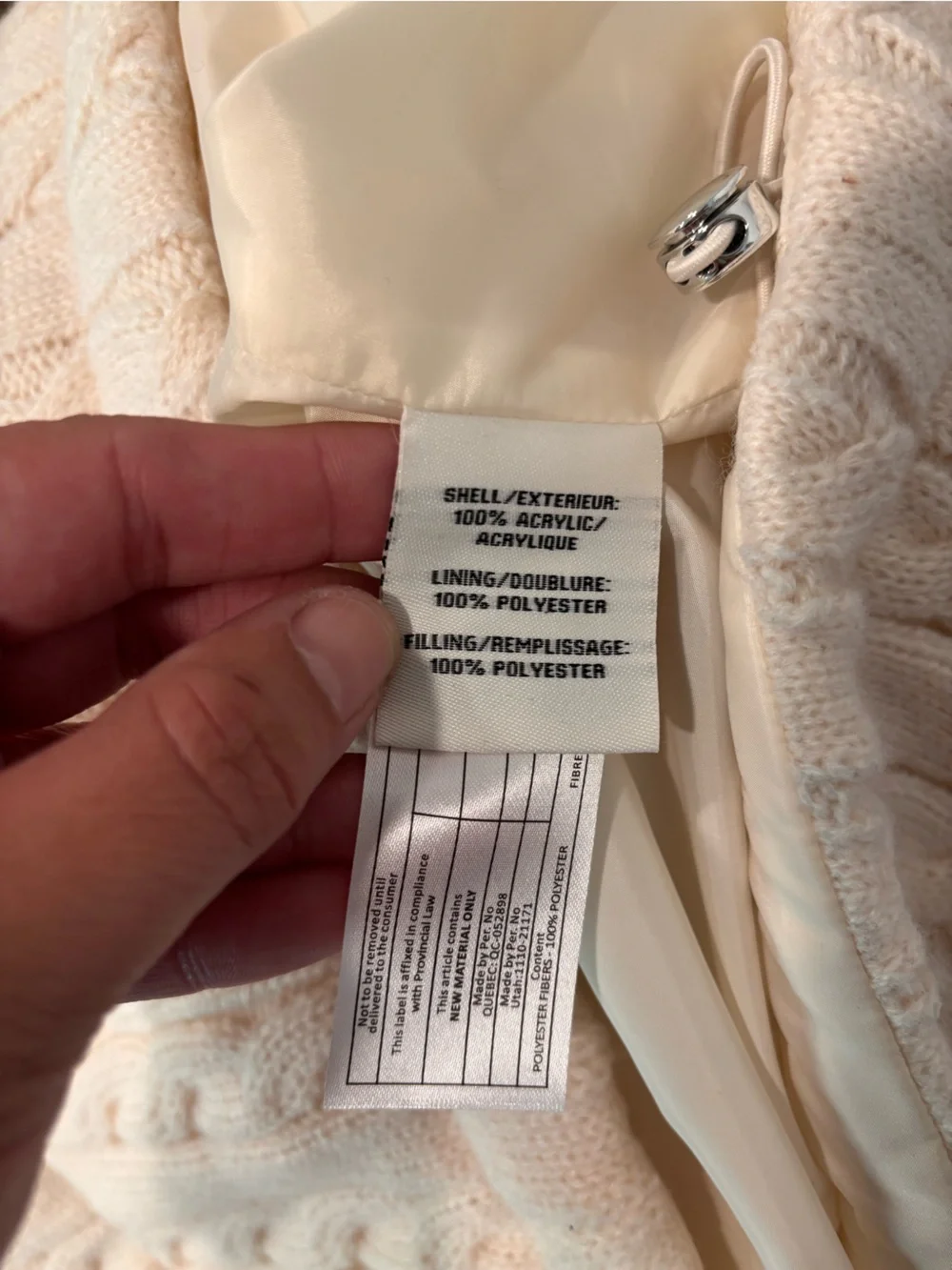 BAGATELLE Cable Stitch Puffer Vest in cream size small